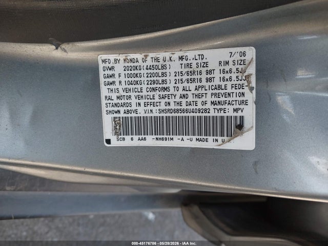 Продаж на аукціоні авто 2006 Honda Cr-v Lx, vin: SHSRD68566U409282, номер лоту: 45176786