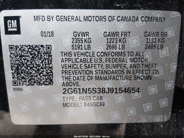 Продажа на аукционе авто 2018 Cadillac Xts Luxury, vin: 2G61N5S38J9154654, номер лота: 45176796