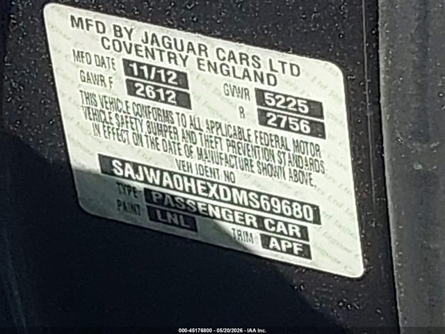 Продажа на аукционе авто 2013 Jaguar Xf Supercharged, vin: SAJWA0HEXDMS69680, номер лота: 45176800