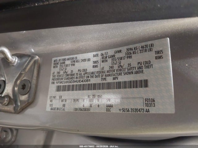 Aukcja sprzedaży 2017 Ford Escape Se, vin: 1FMCU0GD3HUE43351, numer aukcji: 45176802