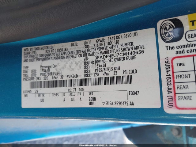 Aukcja sprzedaży 2012 Ford Fiesta Se, vin: 3FADP4EJ7CM140656, numer aukcji: 45176814