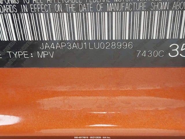 45176818 :رقم المزاد ، JA4AP3AU1LU028996 vin ، 2020 Mitsubishi Outlander Sport 2.0 Es مزاد بيع