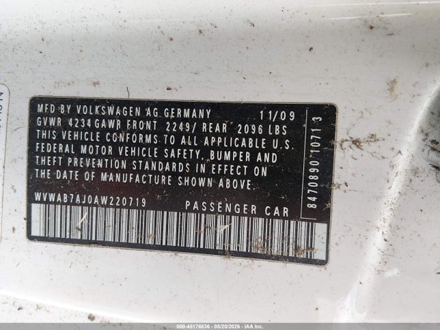 Продажа на аукционе авто 2010 Volkswagen Golf 2-door, vin: WVWAB7AJ0AW220719, номер лота: 45176836