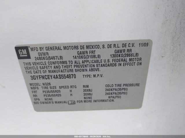 Aukcja sprzedaży 2010 Cadillac Srx Premium Collection, vin: 3GYFNCEY4AS554870, numer aukcji: 45176846