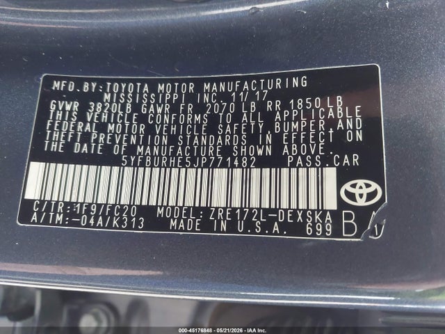 Продаж на аукціоні авто 2018 Toyota Corolla Se, vin: 5YFBURHE5JP771482, номер лоту: 45176848