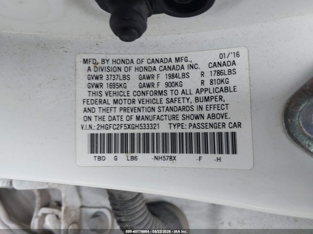 Honda Civic Lx 2016 2HGFC2F5XGH533321 Image 9