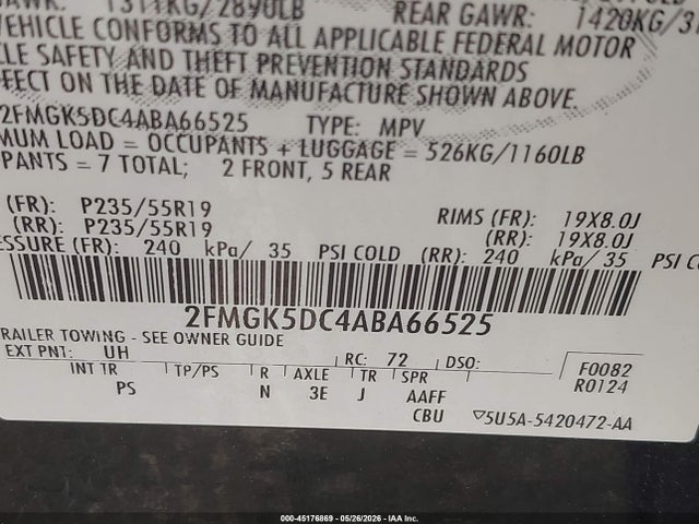 Aukcja sprzedaży 2010 Ford Flex Limited, vin: 2FMGK5DC4ABA66525, numer aukcji: 45176869