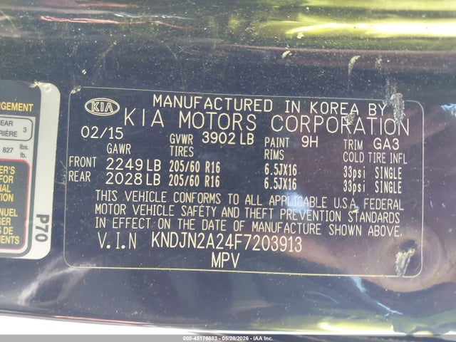 2015 Kia Soul მანქანა იყიდება აუქციონზე, vin: KNDJN2A24F7203913, აუქციონის ნომერი: 45176883