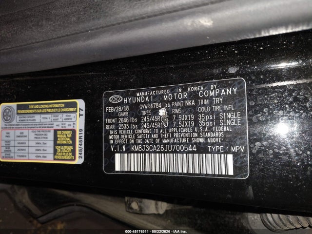 KM8J3CA26JU700544 Hyundai Tucson Limited