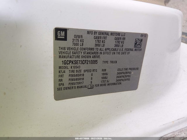 Продаж на аукціоні авто 2012 Chevrolet Silverado 1500 Lt, vin: 1GCPKSE73CF210085, номер лоту: 45176956