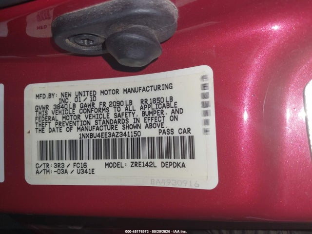 Продажа на аукционе авто 2010 Toyota Corolla Le, vin: 1NXBU4EE3AZ341150, номер лота: 45176973