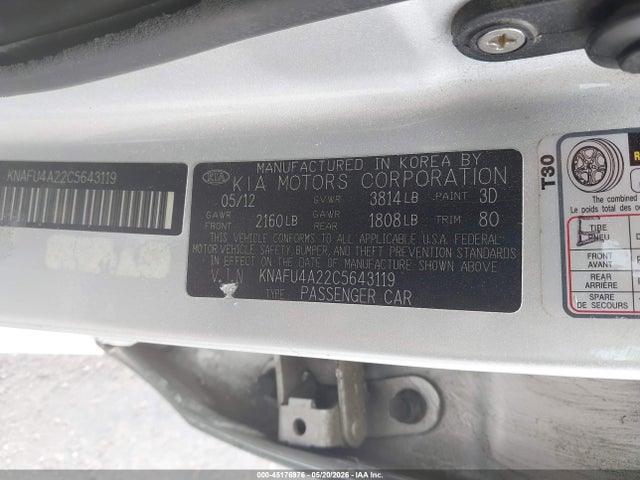 Продажа на аукционе авто 2012 Kia Forte Ex, vin: KNAFU4A22C5643119, номер лота: 45176976