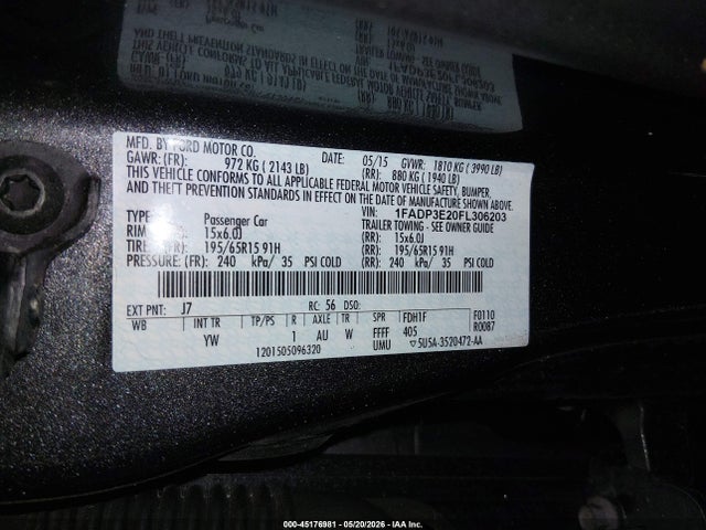 Aukcja sprzedaży 2015 Ford Focus S, vin: 1FADP3E20FL306203, numer aukcji: 45176981