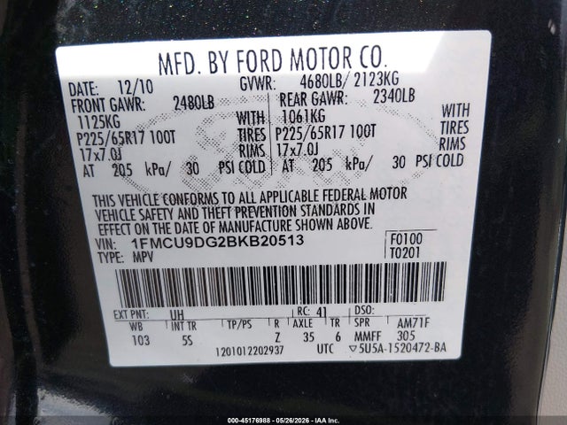 Aukcja sprzedaży 2011 Ford Escape Xlt, vin: 1FMCU9DG2BKB20513, numer aukcji: 45176988
