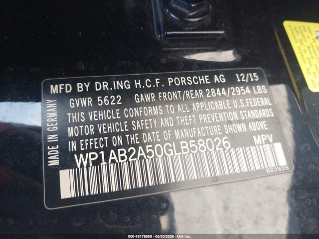 45176989 :رقم المزاد ، WP1AB2A50GLB58026 vin ، 2016 Porsche Macan S مزاد بيع