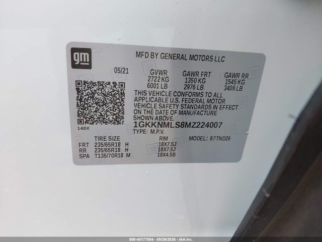 2021 Gmc Acadia Fwd Slt მანქანა იყიდება აუქციონზე, vin: 1GKKNMLS8MZ224007, აუქციონის ნომერი: 45177004