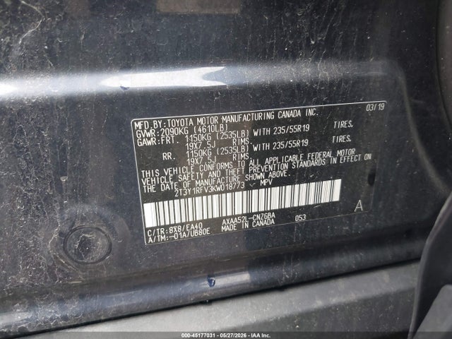 2019 Toyota Rav4 Limited მანქანა იყიდება აუქციონზე, vin: 2T3Y1RFV3KW018773, აუქციონის ნომერი: 45177031