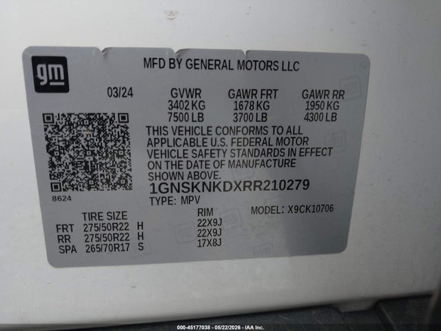 1GNSKNKDXRR210279 Chevrolet Tahoe 4wd Lt