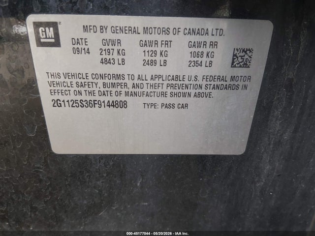 Продаж на аукціоні авто 2015 Chevrolet Impala 2lt, vin: 2G1125S36F9144808, номер лоту: 45177044