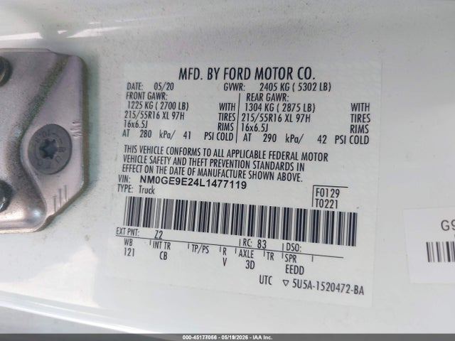 Aukcja sprzedaży 2020 Ford Transit Connect Xl Passenger, vin: NM0GE9E24L1477119, numer aukcji: 45177056