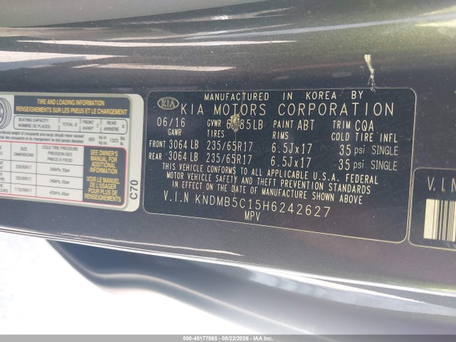 KNDMB5C15H6242627 KIA SEDONA LX