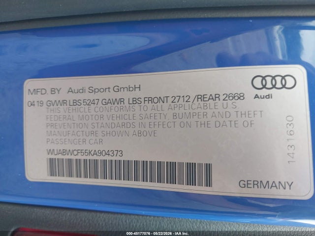 Продажа на аукционе авто 2019 Audi Rs 5 2.9t, vin: WUABWCF55KA904373, номер лота: 45177076
