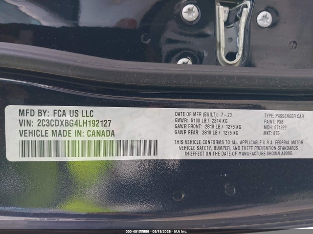 2C3CDXBG4LH192127 Dodge Charger Sxt Rwd