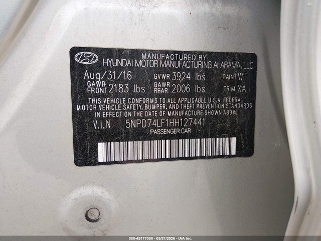 Aukcja sprzedaży 2017 Hyundai Elantra Se, vin: 5NPD74LF1HH127441, numer aukcji: 45177090