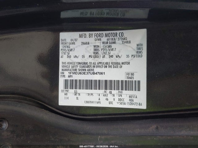 Aukcja sprzedaży 2007 Ford Explorer Xlt, vin: 1FMEU63E37UB47061, numer aukcji: 45177091