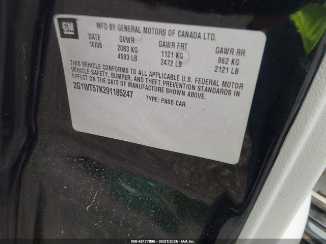 Продаж на аукціоні авто 2009 Chevrolet Impala Lt, vin: 2G1WT57K291185247, номер лоту: 45177096