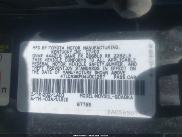 45177097 :رقم المزاد ، 4T1CA38P04U001267 vin ، 2004 Toyota Camry Solara Sle V6 مزاد بيع