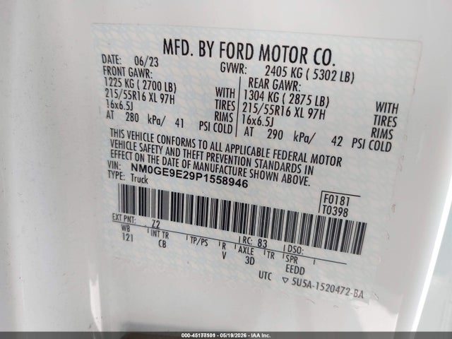2023 Ford Transit Connect Xl Passenger მანქანა იყიდება აუქციონზე, vin: NM0GE9E29P1558946, აუქციონის ნომერი: 45177101