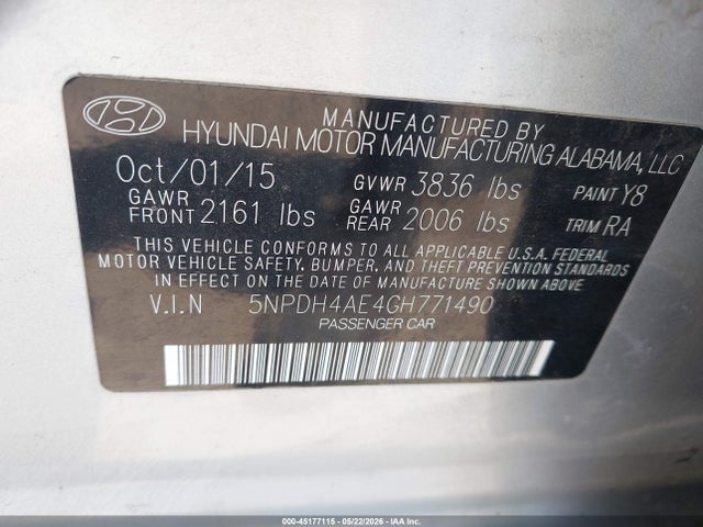 Hyundai ELANTRA SE 2016 5NPDH4AE4GH771490 Image 9