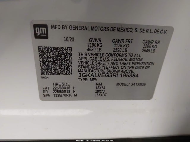 Aukcja sprzedaży 2024 Gmc Terrain Awd Slt, vin: 3GKALVEG3RL195384, numer aukcji: 45177123