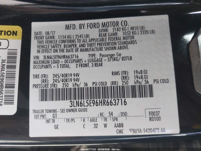 Aukcja sprzedaży 2017 Lincoln Mkz Reserve, vin: 3LN6L5E96HR663716, numer aukcji: 45177133