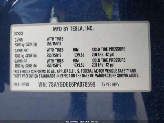 Продаж на аукціоні авто 2023 Tesla Model Y Awd/long Range Dual Motor All-wheel Drive, vin: 7SAYGDEE6PA076599, номер лоту: 45177137