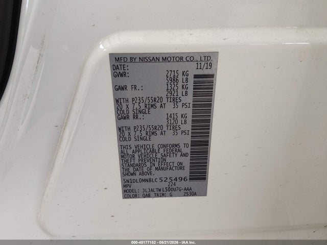 Aukcja sprzedaży 2020 Infiniti Qx60 Luxe, vin: 5N1DL0MN8LC525496, numer aukcji: 45177152