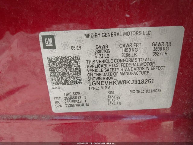 Chevrolet Traverse 3lt 2019 1GNEVHKW8KJ318251 Image 9