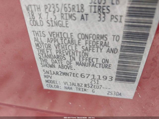 Nissan Pathfinder S 2014 5N1AR2MN7EC671193 Image 9