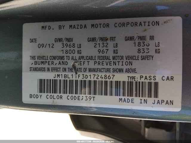 2013 Mazda Mazda3 I Sv მანქანა იყიდება აუქციონზე, vin: JM1BL1TF3D1724867, აუქციონის ნომერი: 45177236