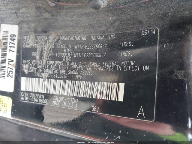 Aukcja sprzedaży 2014 Toyota Sienna L V6 7 Passenger, vin: 5TDZK3DC5ES493816, numer aukcji: 45177243