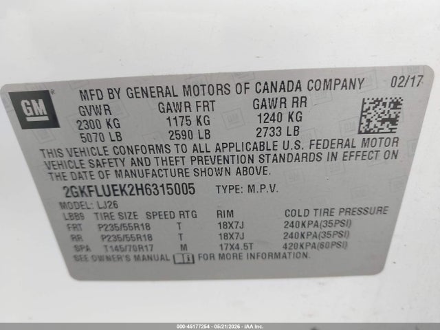Продажа на аукционе авто 2017 Gmc Terrain Slt, vin: 2GKFLUEK2H6315005, номер лота: 45177254