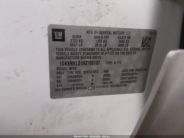 45177258 :رقم المزاد ، 1GKKNXLS1HZ188197 vin ، 2017 Gmc Acadia Denali مزاد بيع