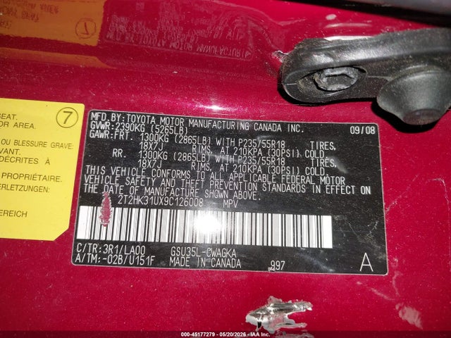 2009 Lexus Rx 350 მანქანა იყიდება აუქციონზე, vin: 2T2HK31UX9C126008, აუქციონის ნომერი: 45177279