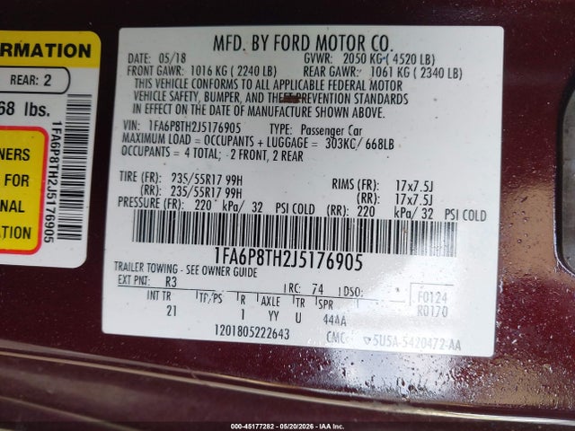 1FA6P8TH2J5176905 Ford Mustang Ecoboost