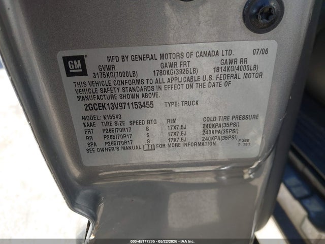 45177295 :رقم المزاد ، 2GCEK13V971153455 vin ، 2007 Chevrolet Silverado 1500 Classic Ls مزاد بيع
