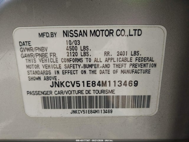 Aukcja sprzedaży 2004 Infiniti G35, vin: JNKCV51E84M113469, numer aukcji: 45177307