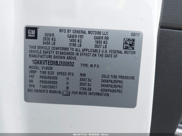 Aukcja sprzedaży 2011 Gmc Acadia Denali, vin: 1GKKVTED8BJ300832, numer aukcji: 45177316