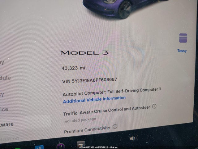 Продажа на аукционе авто 2023 Tesla Model 3 Rear-wheel Drive, vin: 5YJ3E1EA8PF608687, номер лота: 45177330
