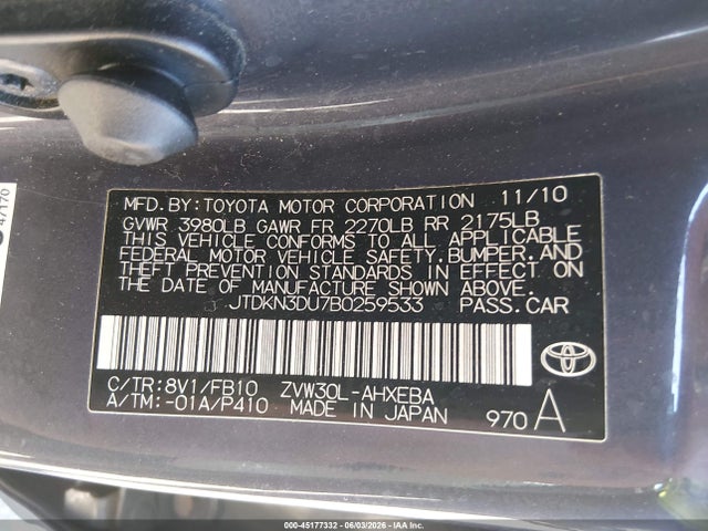 Продаж на аукціоні авто 2011 Toyota Prius Three, vin: JTDKN3DU7B0259533, номер лоту: 45177332